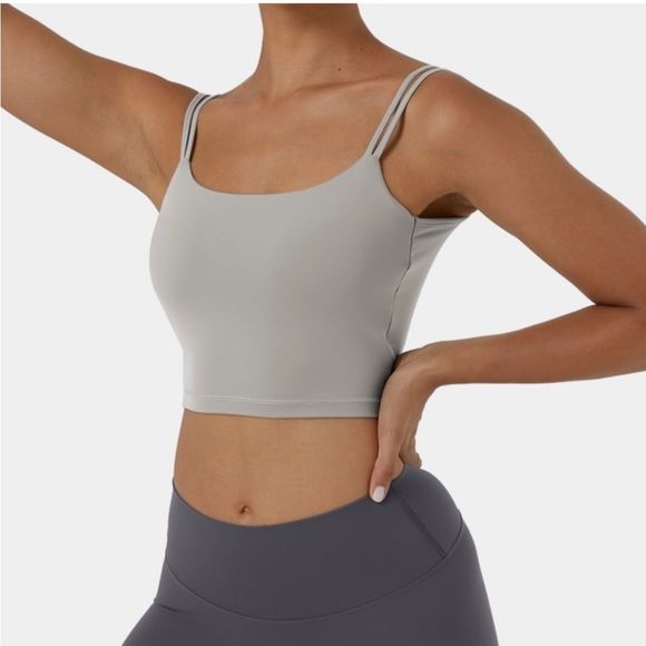 HALARA Tops - NWT HALARA Yoga Double Strap Backless Twisted Cropped Tank Top, Size S gray